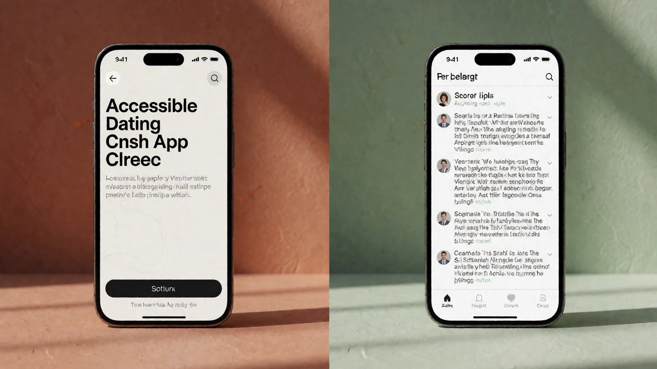 Side-by-side comparison of an accessible dating app interface versus a standard dating app, showing why accessible dating apps matter