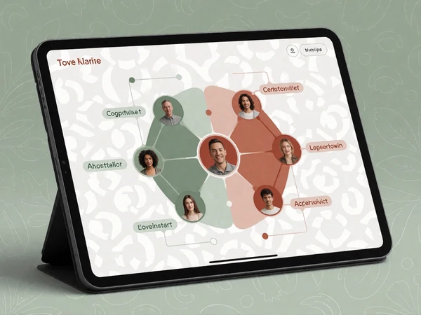 A matching algorithm visualization on a screen with connected profile nodes, representing the accessible matching system