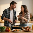 A 36-year-old man with a prosthetic leg cooking dinner with his partner, an OpenHeartMatch amputee dating success story
