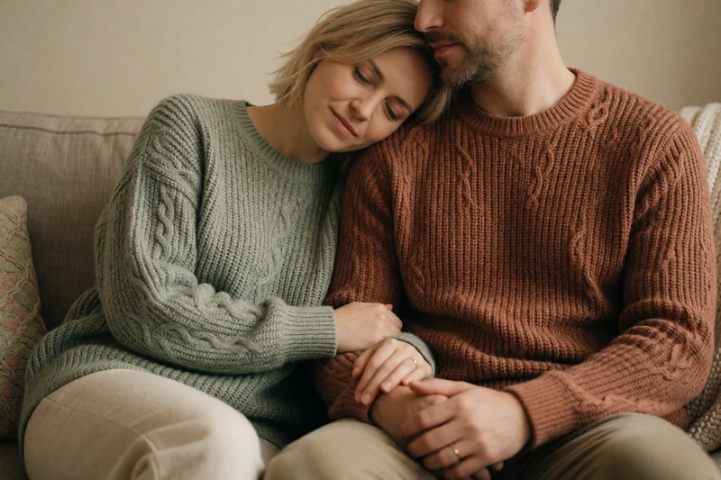 A couple relaxing together on a couch, representing mutual support in chronic illness dating
