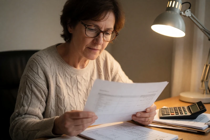 A woman reviewing financial documents at a desk, representing disability benefits and marriage financial planning